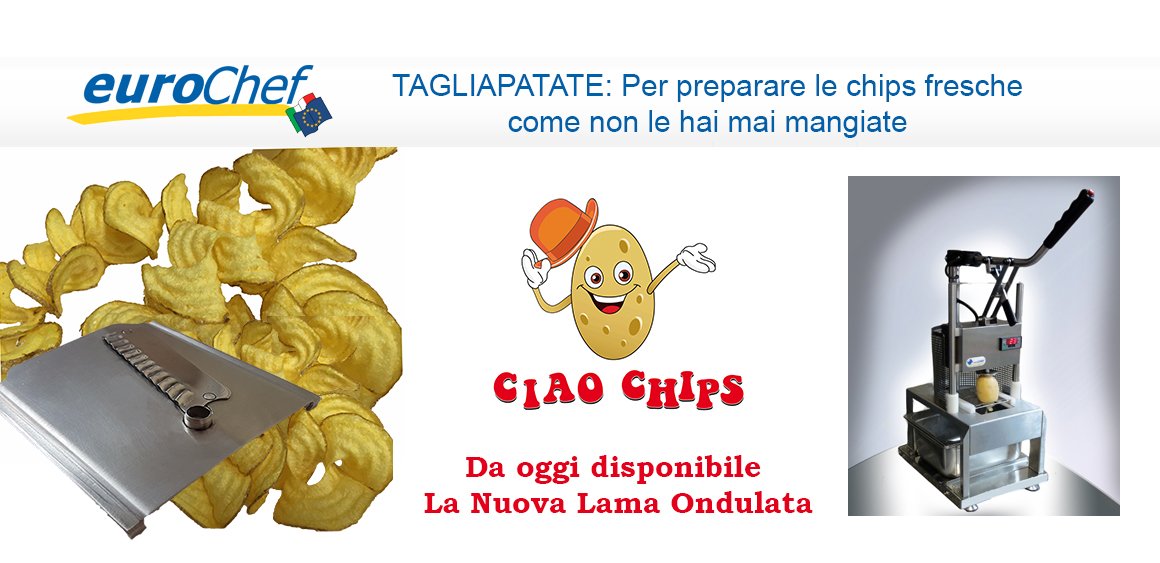 eurochefsrl's tweet photo. PATATINE RUSTICHE: Nuova lama ondulata disponibile per il tagliapatate Ciao Chips
 #chips #rustica #patatine https://t.co/DfomH8Ey15