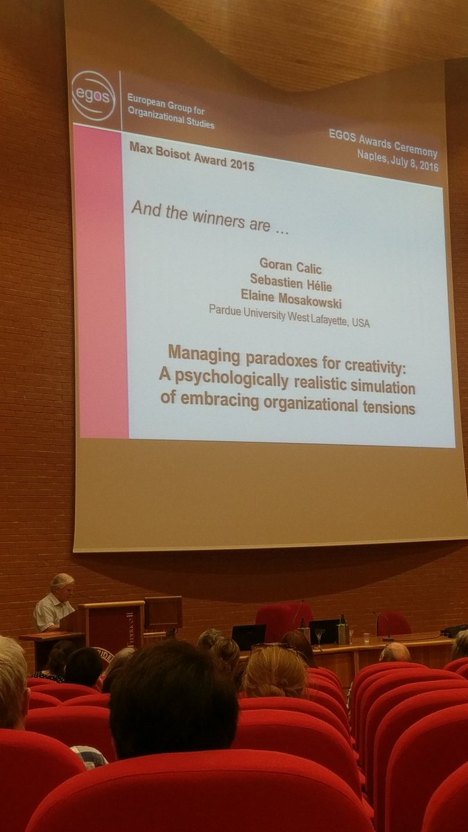 DWV13's tweet image. Max Boisot award at @egosnet #egos2016 presented by John Child... 
On #egos2015 papers. 
And the winner are...