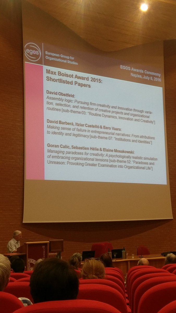 DWV13's tweet image. Max Boisot award at @egosnet #egos2016 presented by John Child... 
On #egos2015 papers