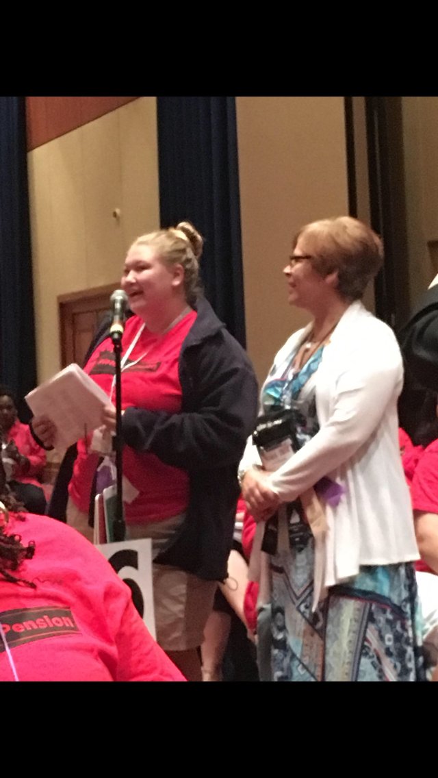NJEAPreservice's tweet photo. President Ellen Bacon advocating for pre-service educators at the NJEA delegation mic yesterday! #EdPowered #NEARA16 https://t.co/32BCGwh2YL