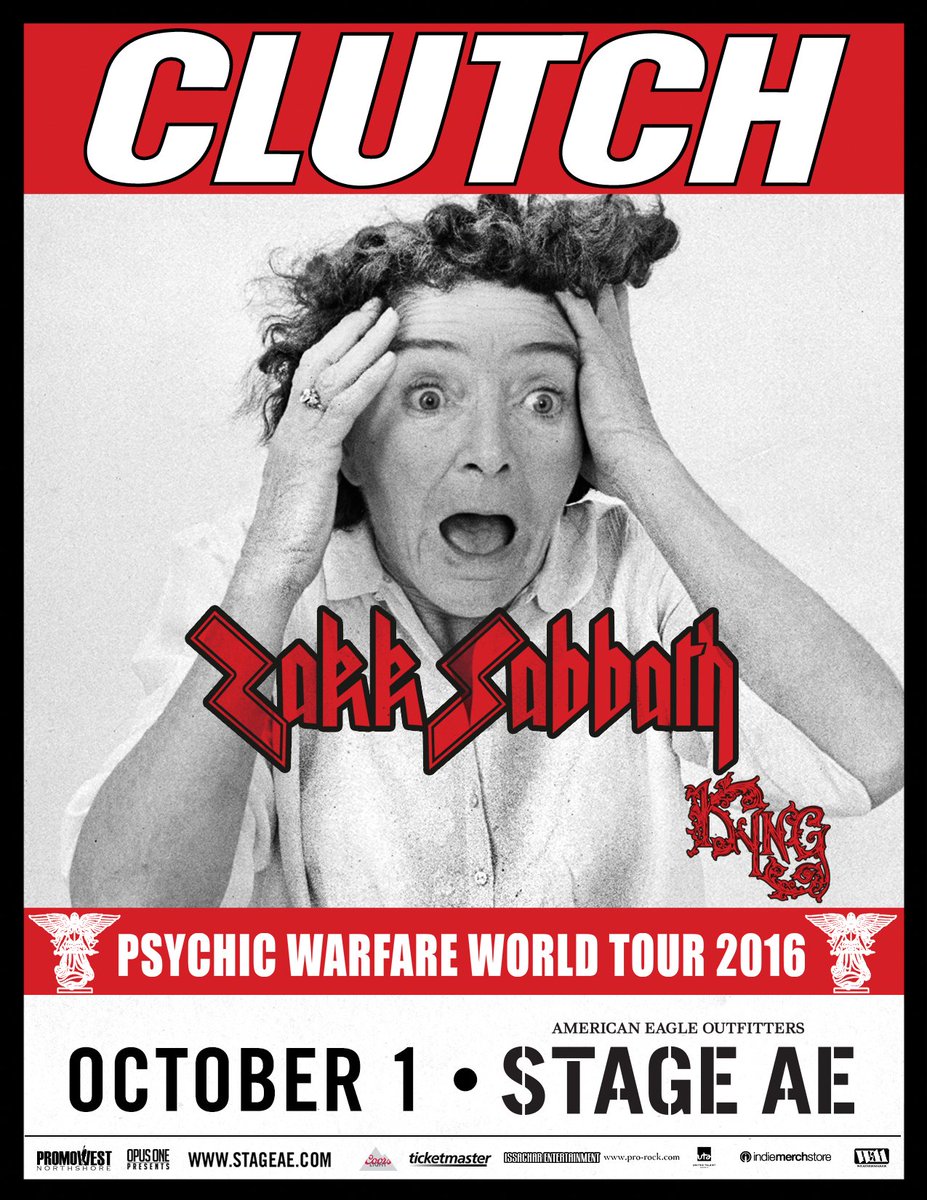 Stage_AE's tweet image. . @clutchofficial w/ @zakk_sabbath &amp;amp; @Kyngband - 10/01! Tickets on sale now: bit.ly/24TRL7n
