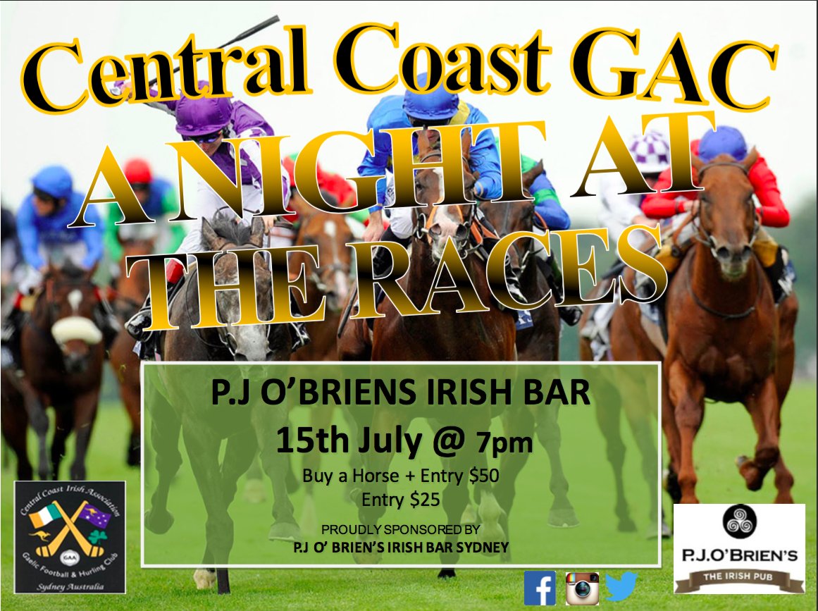 CentralCoastGAA's tweet photo. Get your racing attire on &amp; your betting slips at the ready for Central Coasts Race Night on Friday15th @pjobriens https://t.co/U5AOEV902t