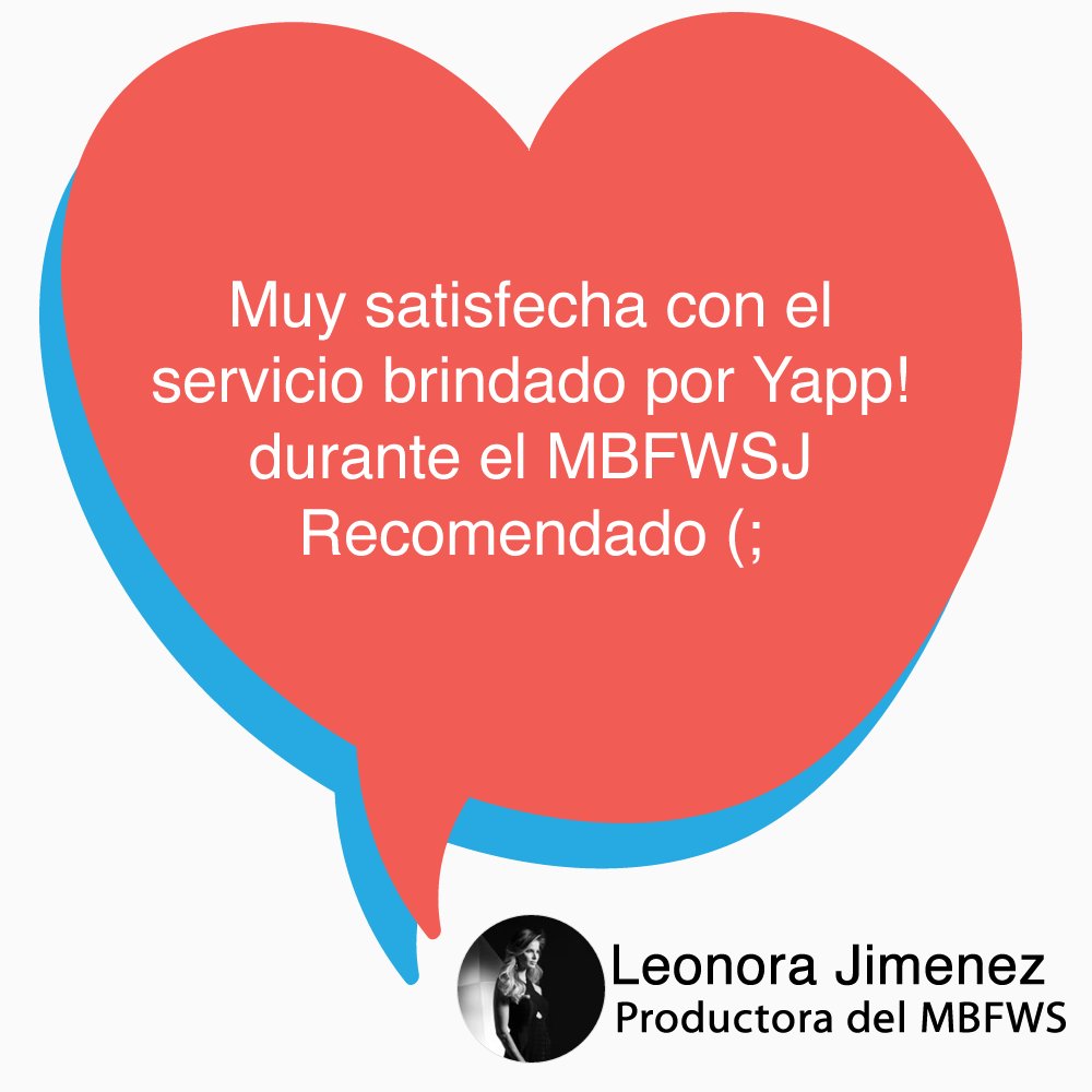 Yappexperience's tweet photo. Nos emociona mucho que @LeonoraJimenez1 utilice nuestra plataforma #Yapp y esté satisfecha. #MBFWSJ #Yappers https://t.co/UkstA226wJ