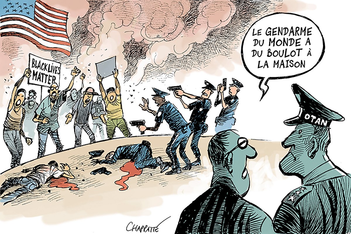 chappatte's tweet photo. Violences raciales en Amérique - © Chappatte dans @letemps , Suisse https://t.co/zQFyfsPtoM