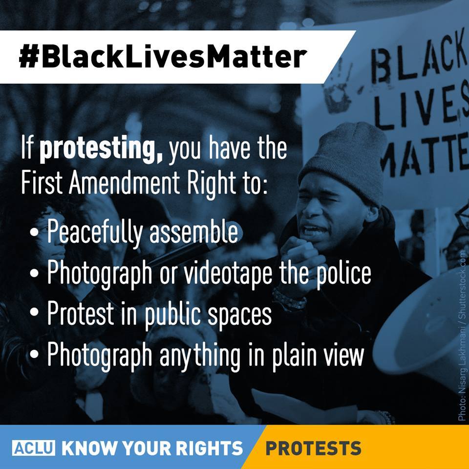 mic's tweet photo. The @ACLU is sending a #KnowYourRights reminder to everyone who is protesting. Be safe. #BlackLivesMatter https://t.co/swIcXg8B2Z