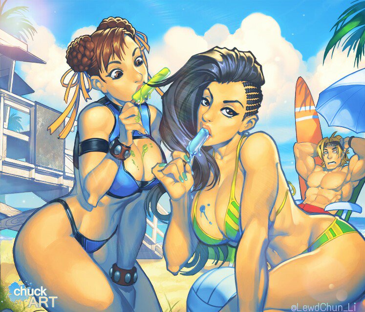 LewdChun_Li's tweet photo. ❝I went to the beach with Laura today. It was nice hanging out with her until her hair got on my popsicle.❞ https://t.co/iguhAbMlXD