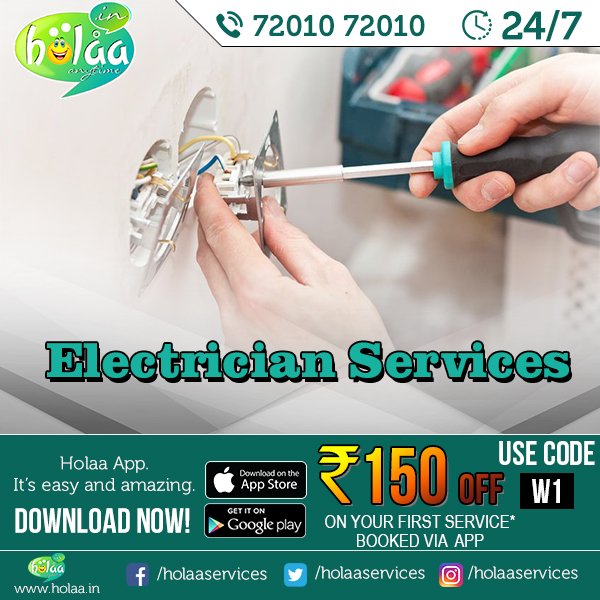 HolaaServices's tweet photo. Midnight #electricity issues? Don't worry, call Holaa's Trusted &amp; Experienced Electricians NOW. #instantservices https://t.co/IrZtFzOP53