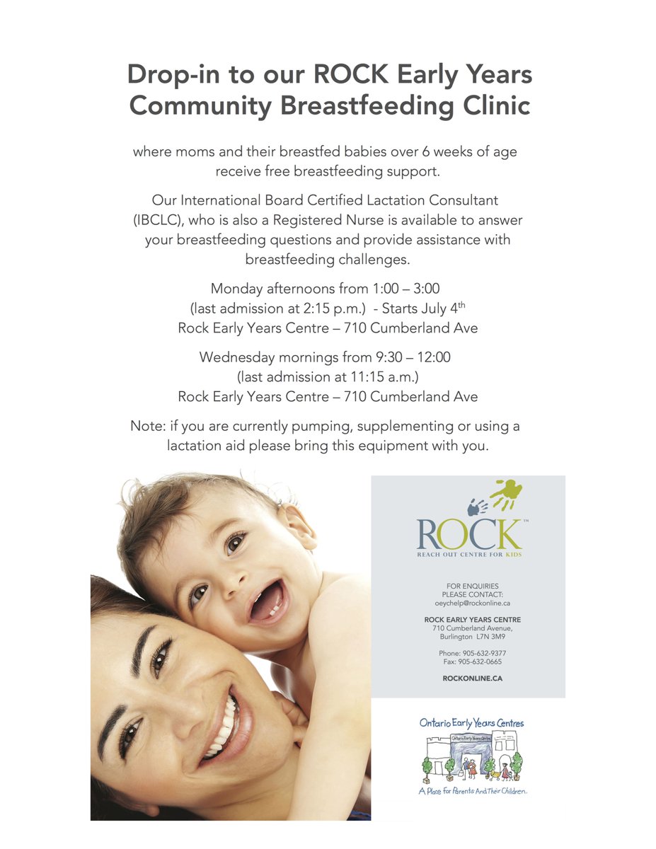haltonparents's tweet photo. Great news: New #breastfeeding clinic times at @ROCKreachout Monday afternoons in #BurlingtonON #bfcafe ^as https://t.co/cqS1yfkrzQ
