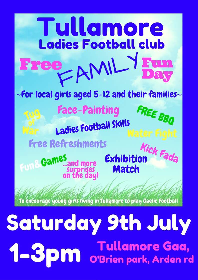 Open Invite - FREE Family fun day tomorrow in <a href="/tullamoregaa/">Tullamore GAA</a> 
@OffalyLadiesGFA @TullTrib <a href="/Offaly_Express/">Offaly Express</a> <a href="/offalyindo/">Offaly Independent</a>