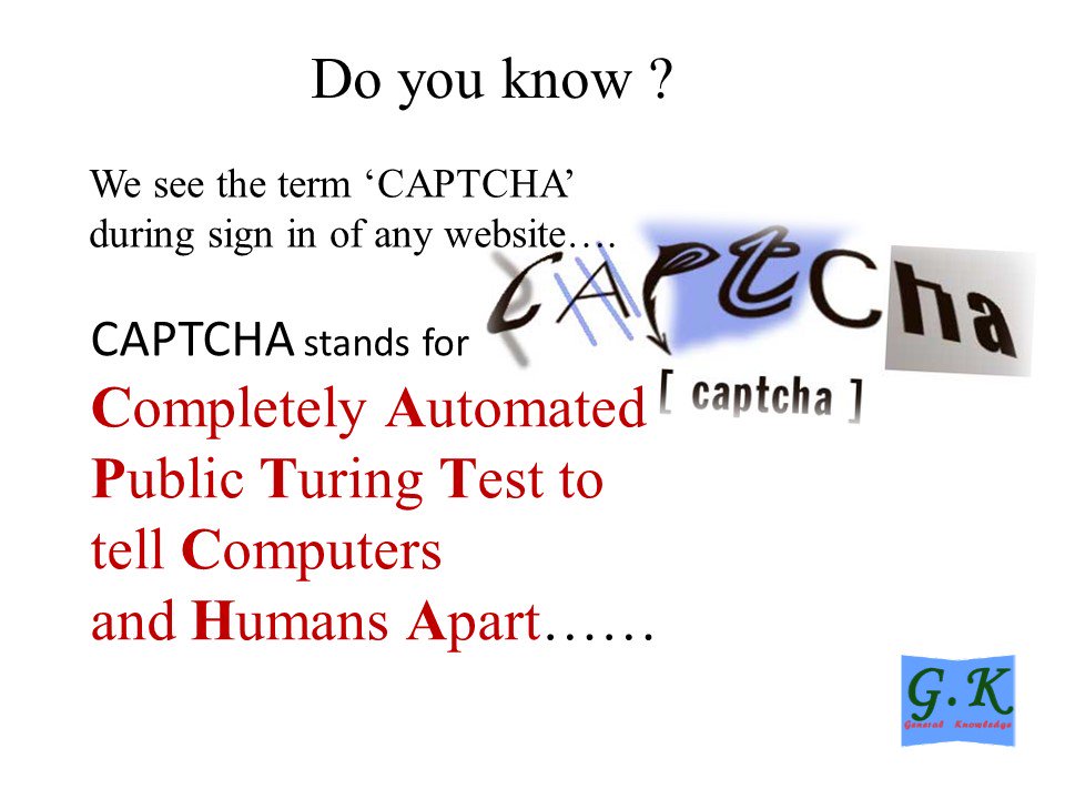 Facts_ledger's tweet image. #CAPTCHA - Completely Automated Public Turing Test to tell Computers and Humans Apart
#ShareTheKnowledge
#GKnowledge