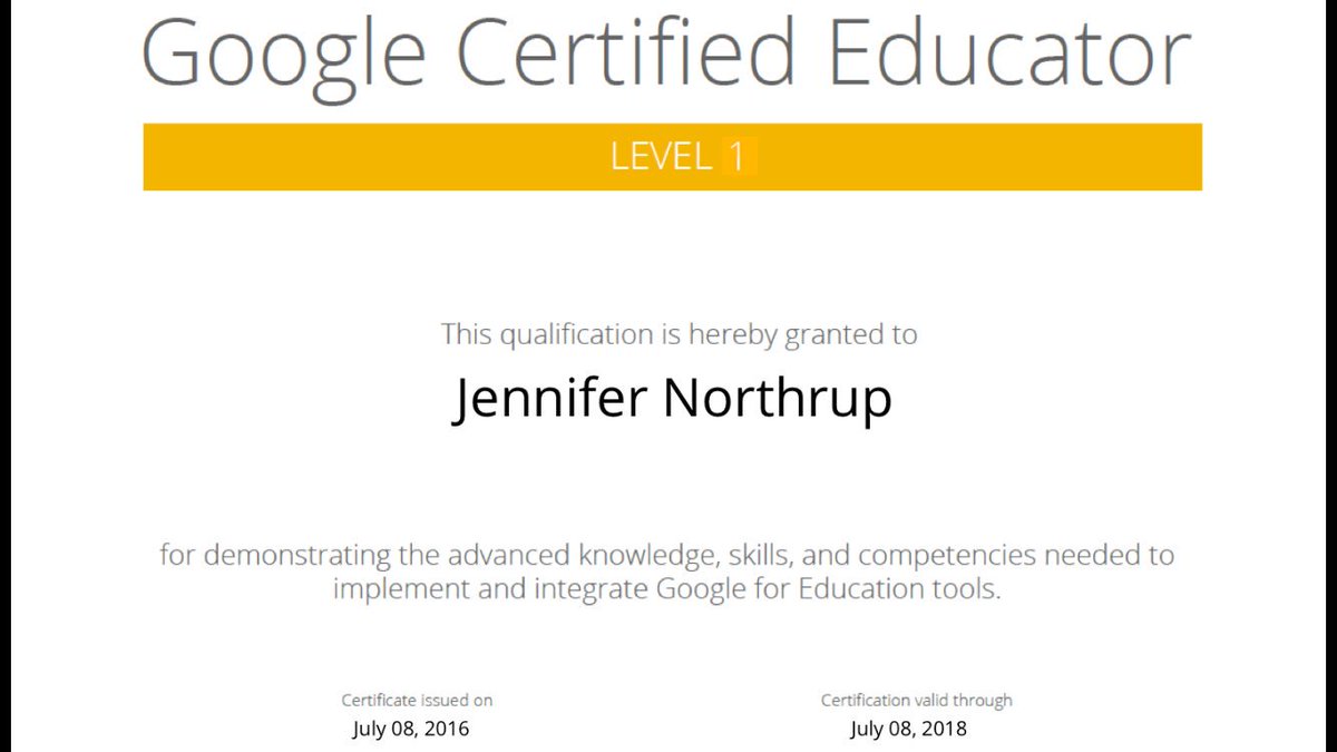 northrupjp's tweet image. I passed the level 1 @GoogleForEdu certification! #ontolevel2 #theninnovator