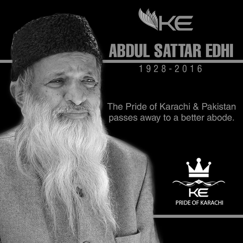KElectricPk's tweet photo. We mourn the loss of the father of orphans, the homeless and the needy today. #Edhi https://t.co/Tsj6526BYK