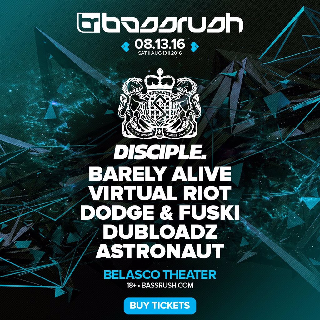 Disciplerecs's tweet photo. Disciple x @bassrush. Buy your tickets now at https://t.co/QfvU2TUXF7 https://t.co/lh2r7S3ral