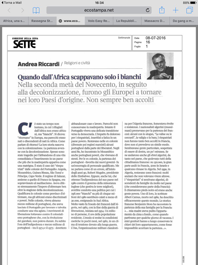CoinQueenElla's tweet photo. Quando scappavano i bianchi. Andrea Riccardi su Sette del @Corriere https://t.co/ysGNdXbnRB