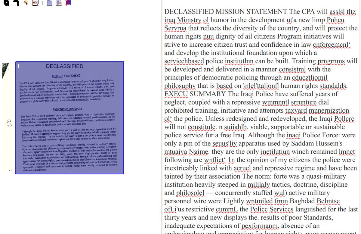 An attempt to run Optical Character Recognition over a PDF. The majority of the text is illegible.