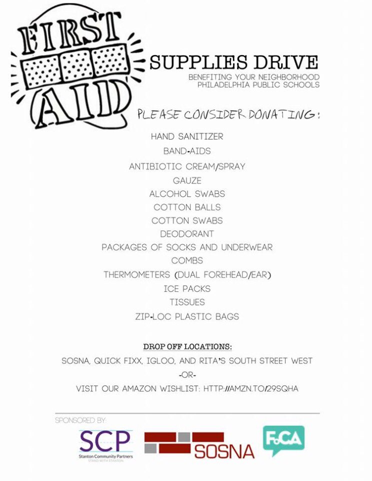 StantonPartners's tweet image. #firstaidsupplydrive #benefitsneighborhoodschools @PhillySOSNA @FoCA_Philly