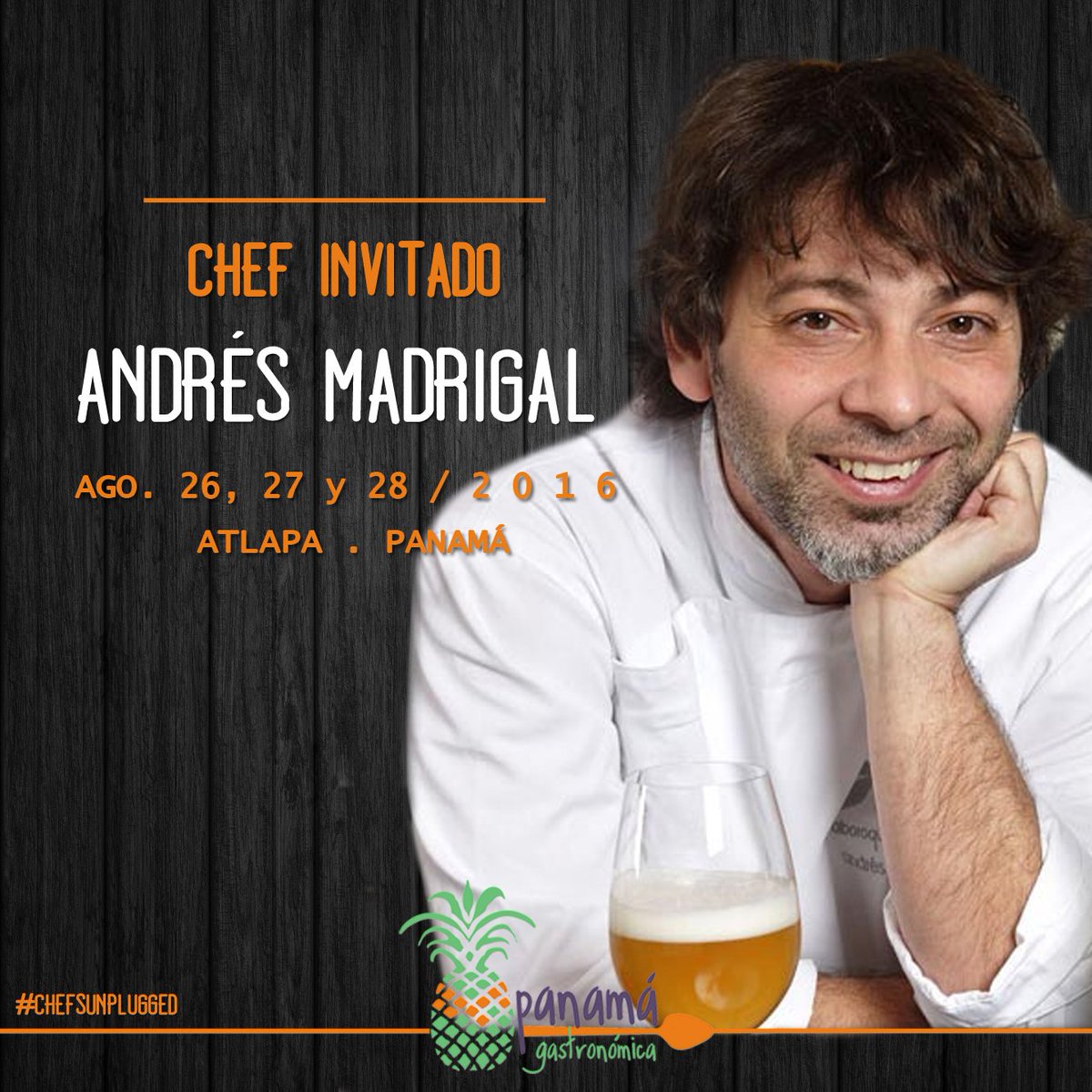 panamagastro's tweet photo. Andrés Madrigal- Del 26 al 28 de agosto podrás conocerlo en #ChefsUnplugged #PTYG2016 https://t.co/Ztj165eQv2