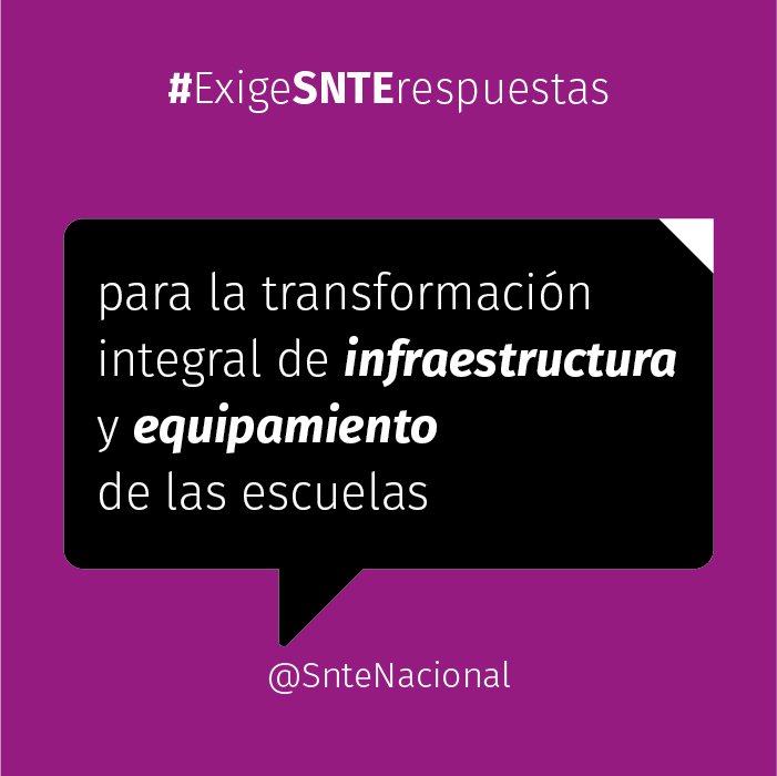 SnteNacional's tweet photo. #ExigeSNTErespuestas para la transformación integral de infraestructura y equipamiento de las escuelas https://t.co/dn9sAUI1wW