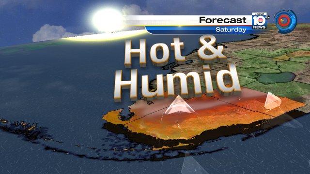 The weekend will be hot and humid with temperatures reaching the lower 90s.  The humidity will make it feel hotter! https://t.co/S5Ms3wH51u