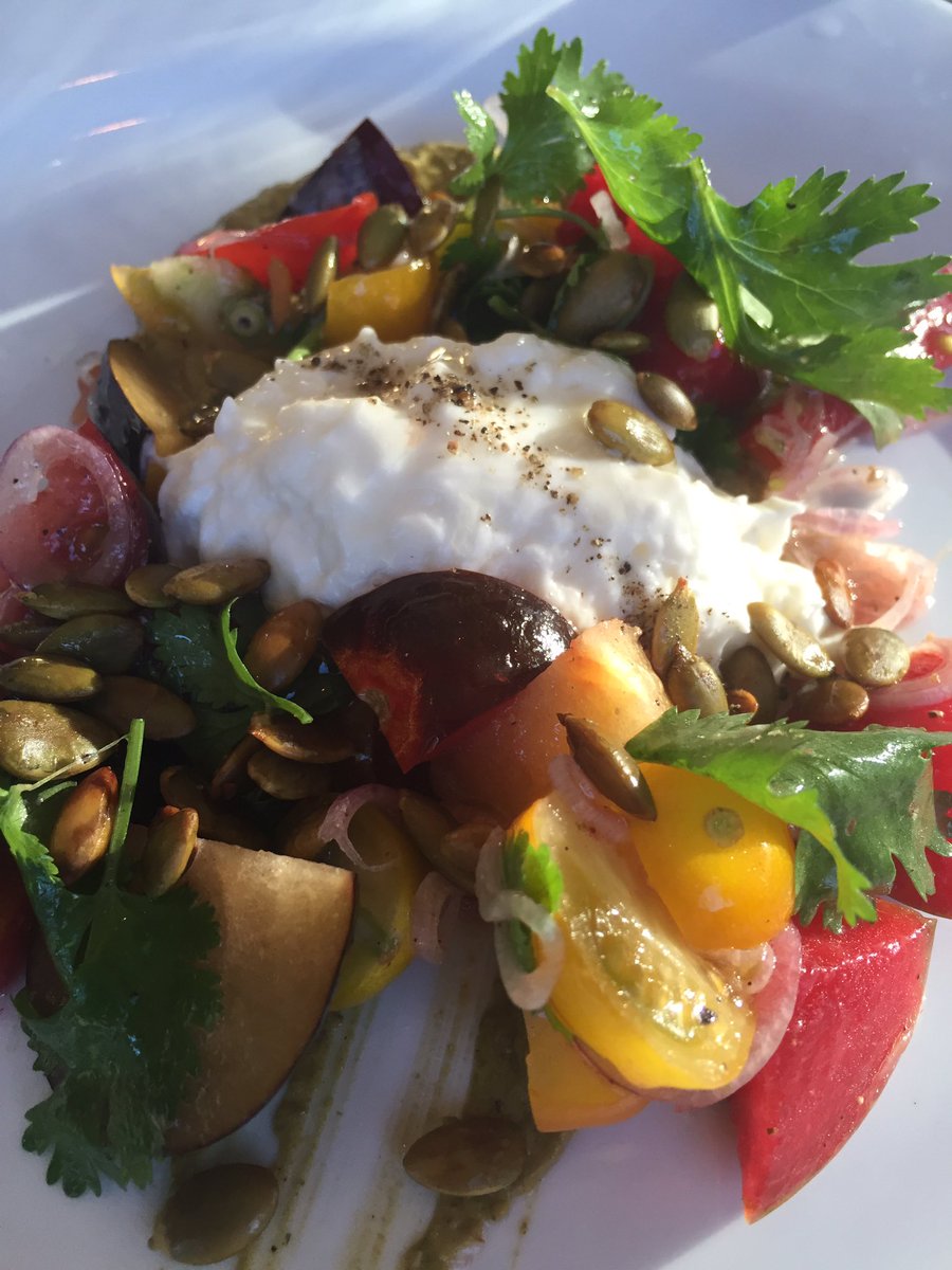 Stone fruit salad heaven <a href="/JulienneSB/">Restaurant Julienne</a> . Art on a plate! #santabarbara