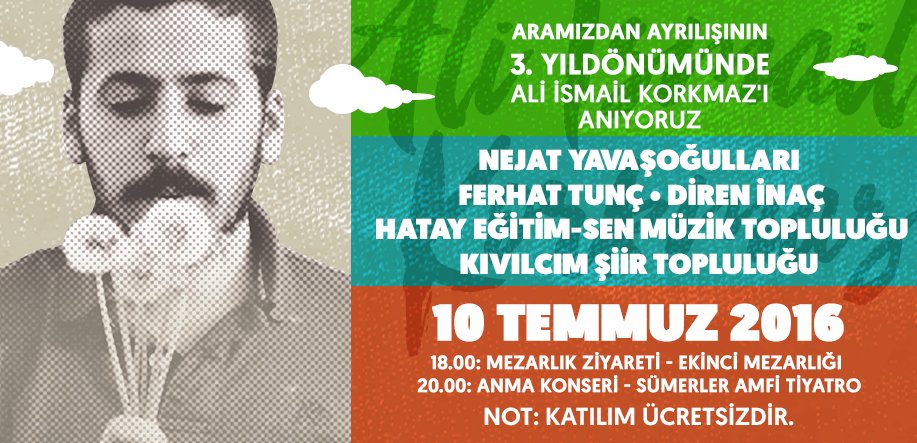 SubliminaL_ist's tweet photo. Ali İsmail Korkmaz 3. Yıl Anma Programı
https://t.co/ScQb3WZrga https://t.co/ybaLFMh7cI