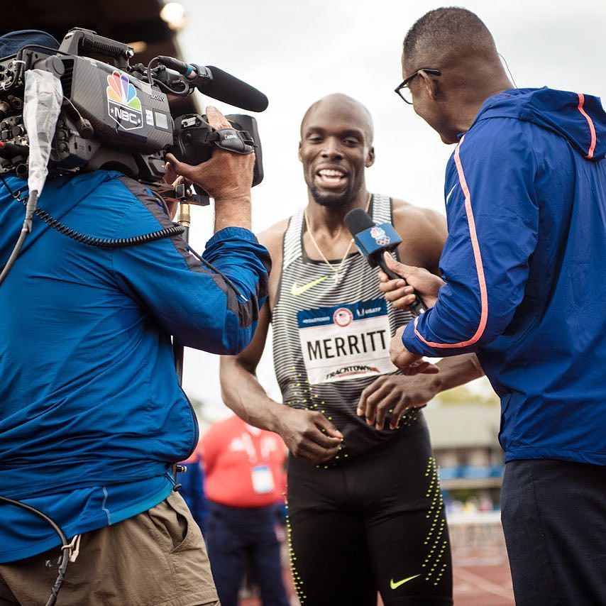 RunBlogRun's tweet photo. LaShawn Merritt w/ NBC following his 19.74 win in the 200m Semi-Finals #tracktown16 #olympictrials2016 #trackandfie… https://t.co/ZfRoauEvfD