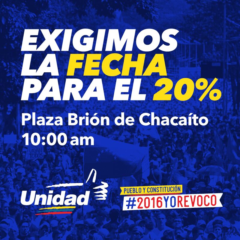 unidadvenezuela's tweet photo. #Sábado. ¡Acompáñanos por el 20% que necesitamos para el cambio! https://t.co/BMtiGnNGN8