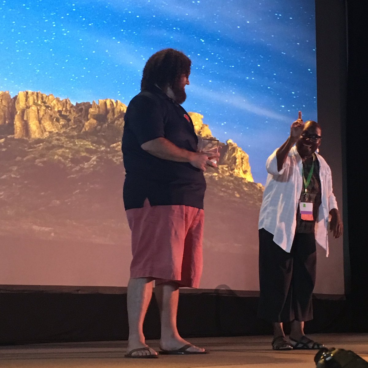 NADConf's tweet photo. LOOK: Joshua Beckman presents the "Andrew J. Foster Teaching Excellence Award" to Laurene Simms. https://t.co/9VIaDkPH7F