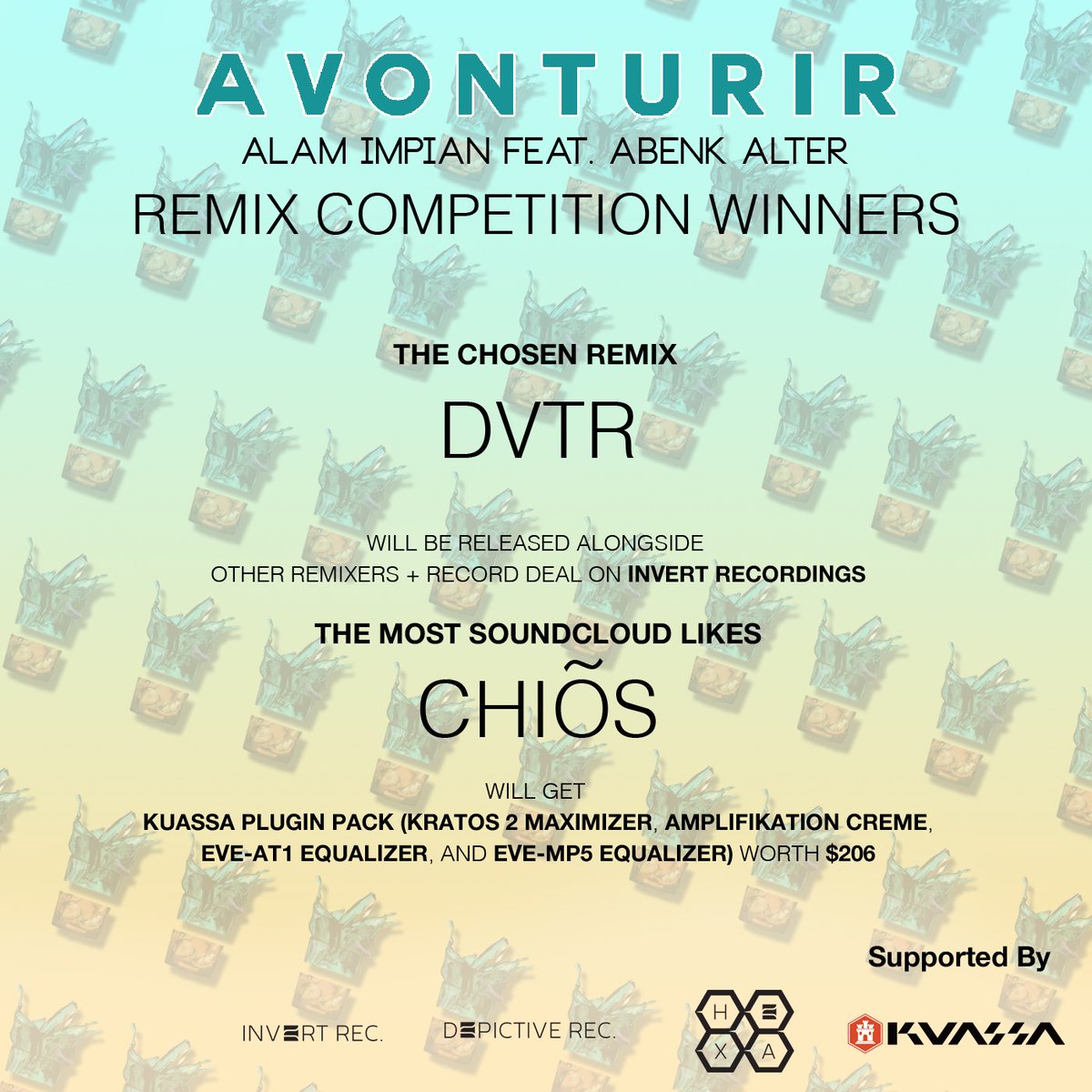 Here's The Winner of Avonturir's Alam Impian feat <a href="/AbenkAlter/">Abenk Alter</a> Remix Contest!  DVTR <a href="/Dwiantara/">Dwi Antara</a> and CHIOS <a href="/Chios88/">Aletheia S.Maistros</a> !