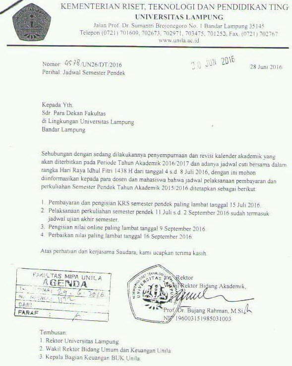 INFORMASI SEMESTER PENDEK TAHUN AKADEMIK 2015/2016