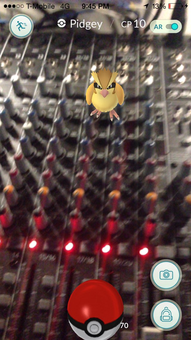 A Pidgey was hanging out on the soundboard tonight! #PokemonGO