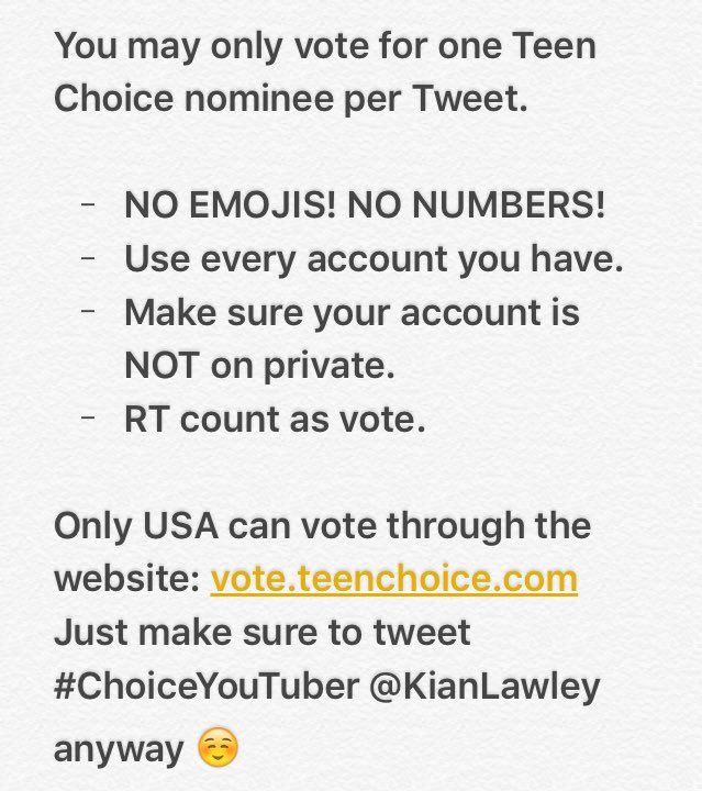 KianLawleyTeam's tweet image. VOTE: My #TeenChoice vote for #ChoiceYouTuber is @KianLawley