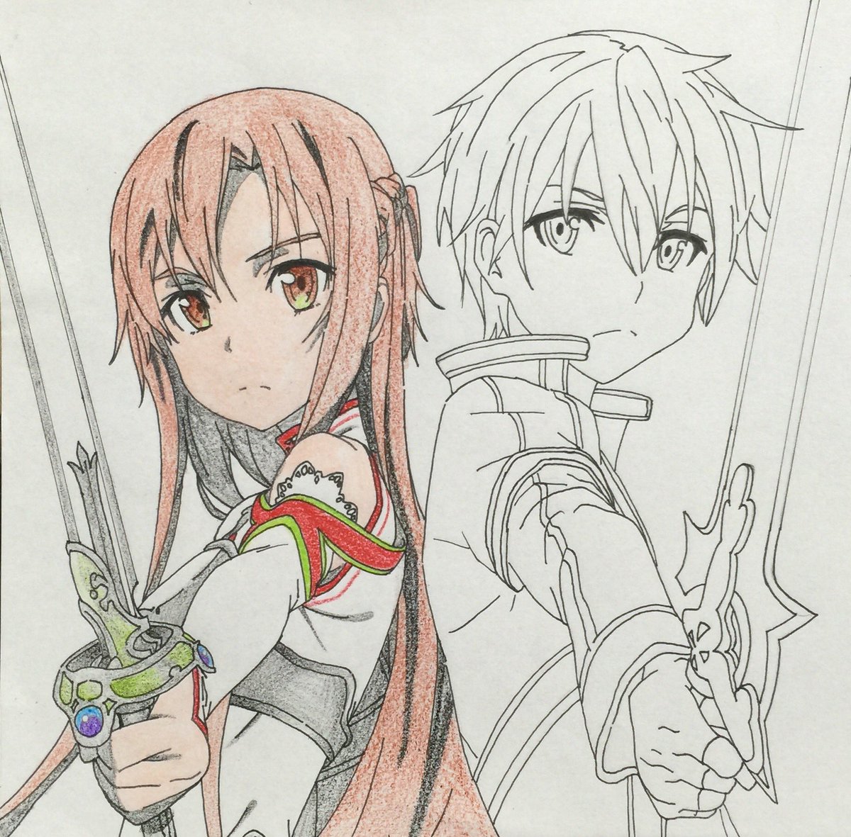 乗っ取られた En Twitter キリトとアスナの途中経過 模写 ソードアート オンライン Sao イラスト完成 イラスト王国 イラスト塾 イラスト同盟 イラスト基地 アナログ