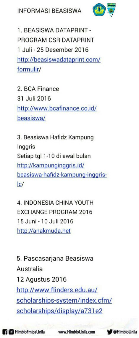 INFORMASI BEASISWA!
Semoga bermanfaat 😊