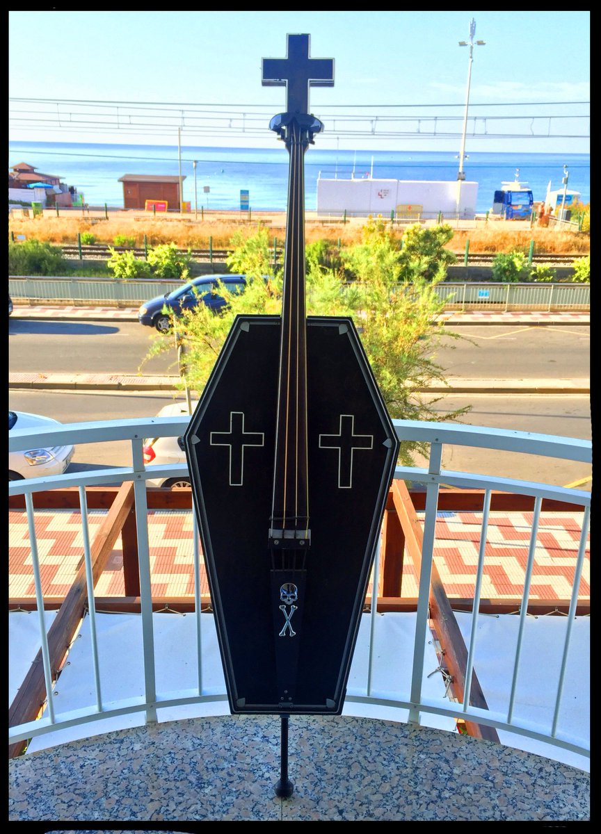 Buenos días Pineda.....The CoffinBass wearing shades and enjoying the view of the beach and the Mediterranean sea.