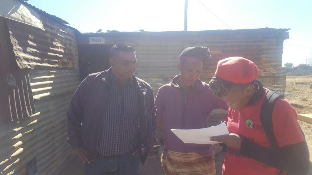 EffNorthwest's tweet photo. Mafikeng Ward 9 Councillor-in-waiting doing door to door this morning. #VoteEFF2016 https://t.co/TjVIptIqyX