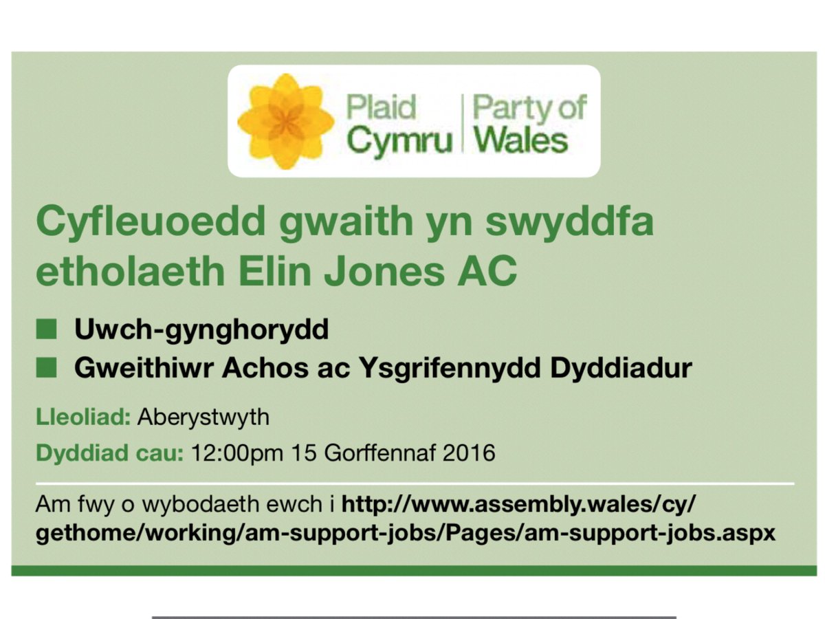 Dyddiad cau y ddwy swydd yma yn Aberystwyth ar y 15ed. Rhanwch os gwelwch yn dda. <a href="/Plaid_Cymru/">Plaid Cymru 🏴󠁧󠁢󠁷󠁬󠁳󠁿</a>
