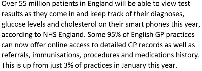 Azeem_Majeed's tweet image. Around 95% of English general practices can now offer patients online access to their medical records.
