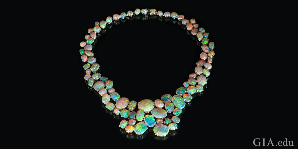 GIAnews's tweet photo. “The Path of Enlightenment” necklace, featuring 87 magnificent Australian #opals, is on view at GIA in #Carlsbad… https://t.co/y9Jsec1eRd
