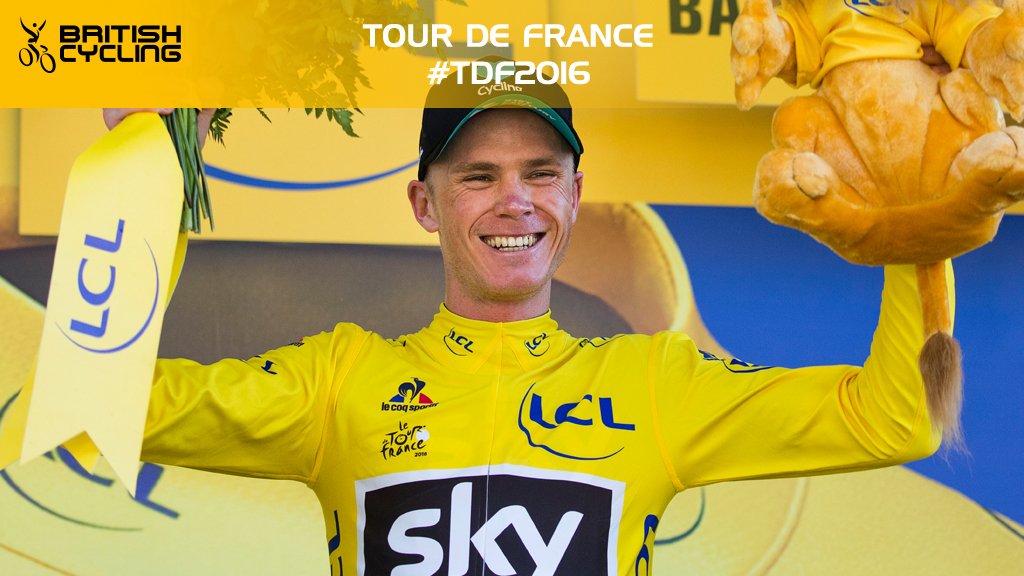 BritishCycling's tweet photo. #YellowJersey - 🇬🇧 Chris Froome
#WhiteJersey - 🇬🇧 Adam Yates
#GreenJersey  - 🇬🇧 Mark Cavendish 

#TDF2016 https://t.co/WvZmHdWaMu