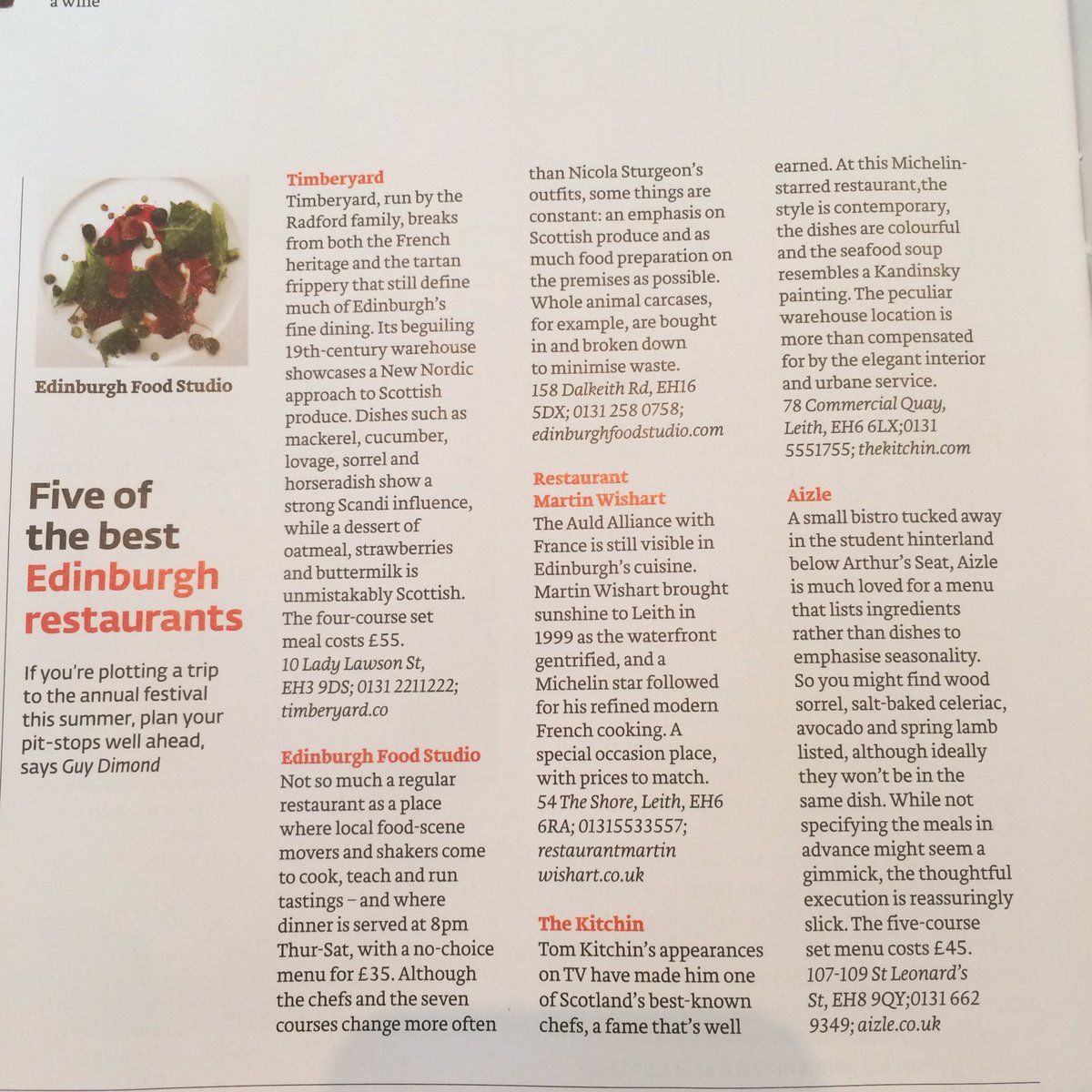 EdFoodStudio's tweet image. @FT selects #Edinburgh's best #restaurants. Great company 2B in @Aizle_Edinburgh @timberyard10 @TomKitchin @RMWLeith