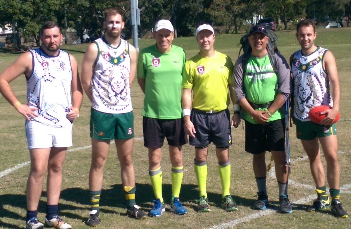 KenmoreBears's tweet photo. Zorba showed up at the end of his 520km Battle of Crete awareness walk to toss the coin for the Bears #NAIDOC2016 https://t.co/P1KFHqSiqQ