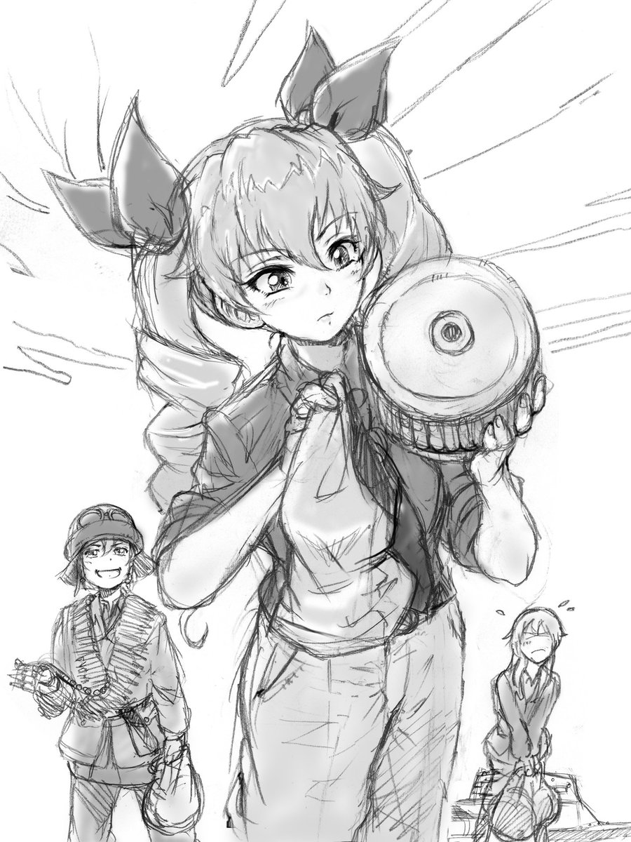 よしぞうmaro さんのツイート 夕方から別のアンチョビ本の寄稿原稿用にアンツィオ三馬鹿ラフを描く 黒シャツ姿のチョビは 80連弾帯を巻いたm14 35機関銃用ボビン式弾倉を通称吉川袋に入れる所 明日は機銃座の変遷解説用カットもラフらねば Garupan