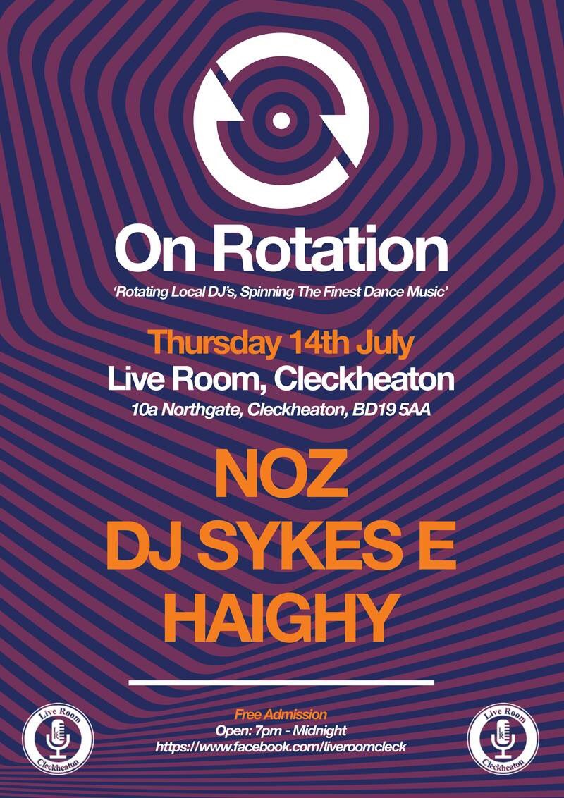 OnRotation2016's tweet photo. We are back at @liveroomcleck this Thursday with @mk1adzman back on the decks - local DJs for Local people #cleck https://t.co/Fa97kdMpJw