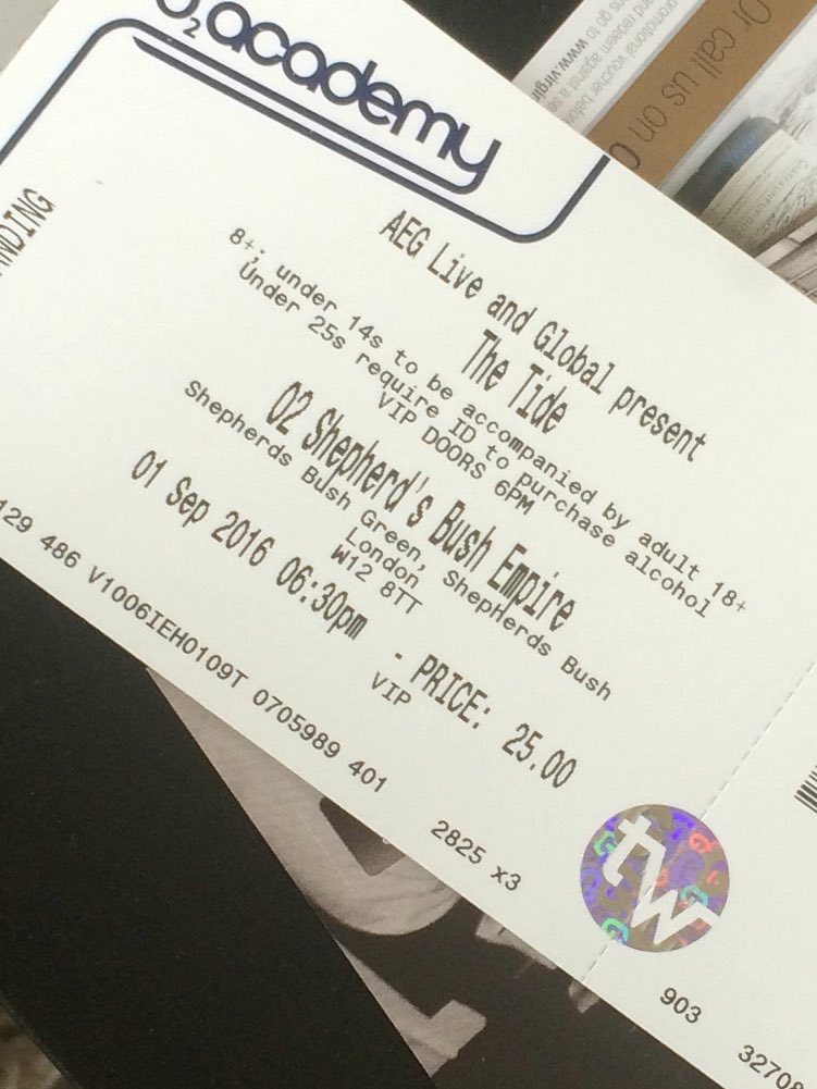 PaigeHuttley's tweet photo. AHHH my tickets for @TheTide came today #TideVIP #TideUKTour https://t.co/Sl6jaazXnH