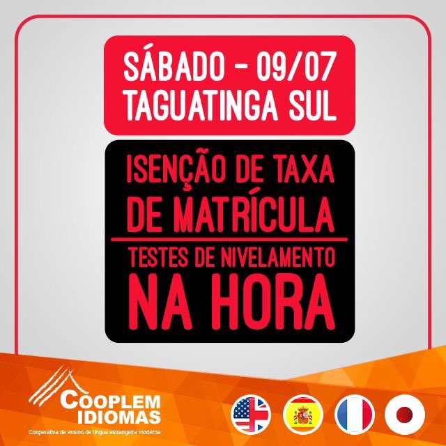 CooplemIdiomas's tweet image. Vale a pena estudar na Cooplem!
Estamos esperando vc: Taguatinga Sul 
QSD 11, LT 05/07, Salas 309/318
#TaguatingaSul