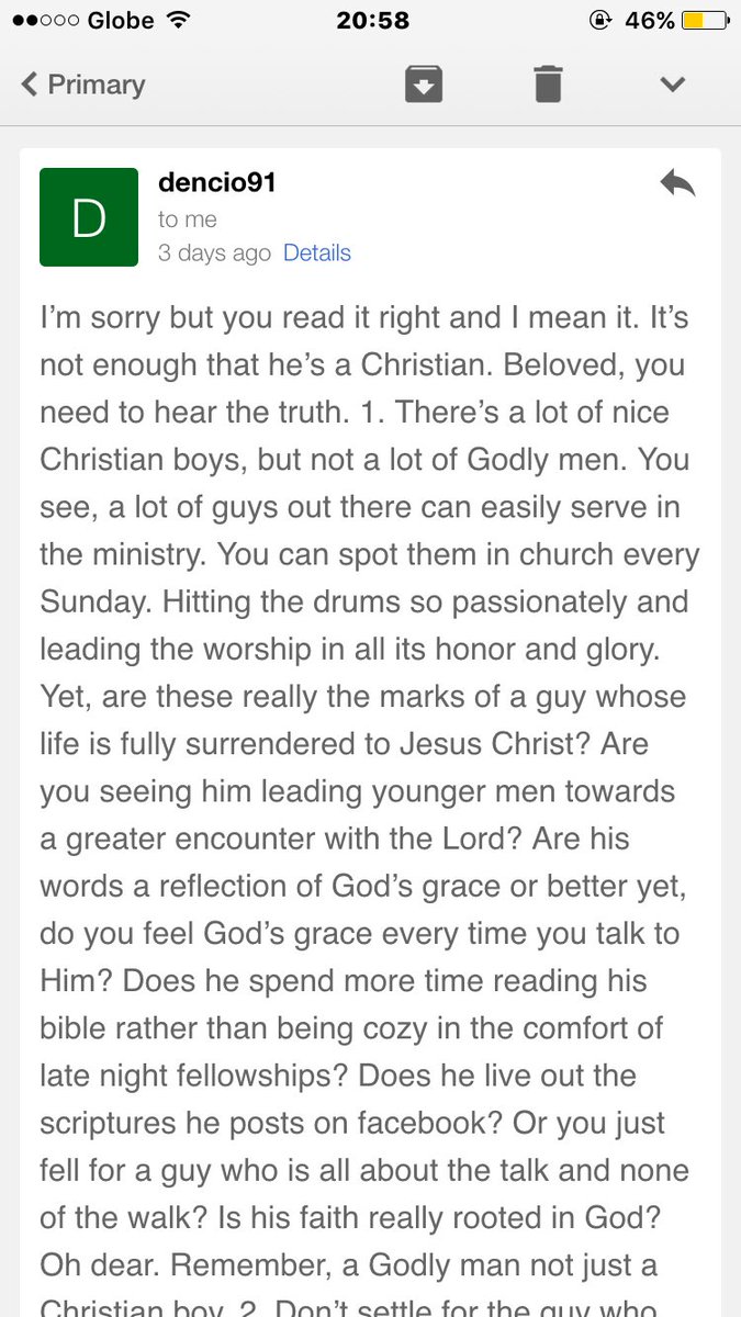 abbiethereforya's tweet photo. dad sent me this 😢 hi girls,take note ☺️

"The more a man is focused on Jesus, the better he can treat a girl right" https://t.co/TMf6Qbq7io