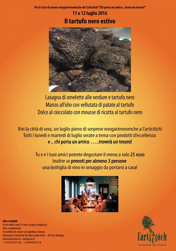 larticioch's tweet photo. Vi ricordate che lunedì e martedì c'è un cena speciale per voi? Che fate? Mancate? 😉info@larticioch.it - 051 0337720 https://t.co/6BChxTCSLD