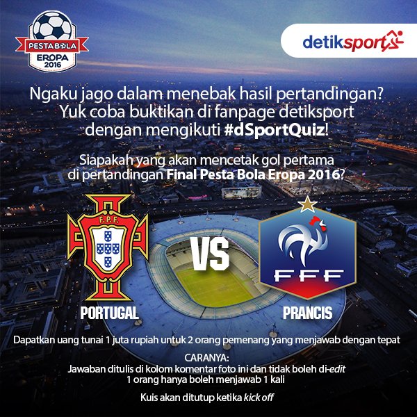 detiksport's tweet photo. Ada hadiah 1 juta rupiah untuk 2 org pemenang di #dSportQuiz kali ini! Cek infonya di https://t.co/9enCPb8iMz gaes! https://t.co/7JFOqBg6bZ