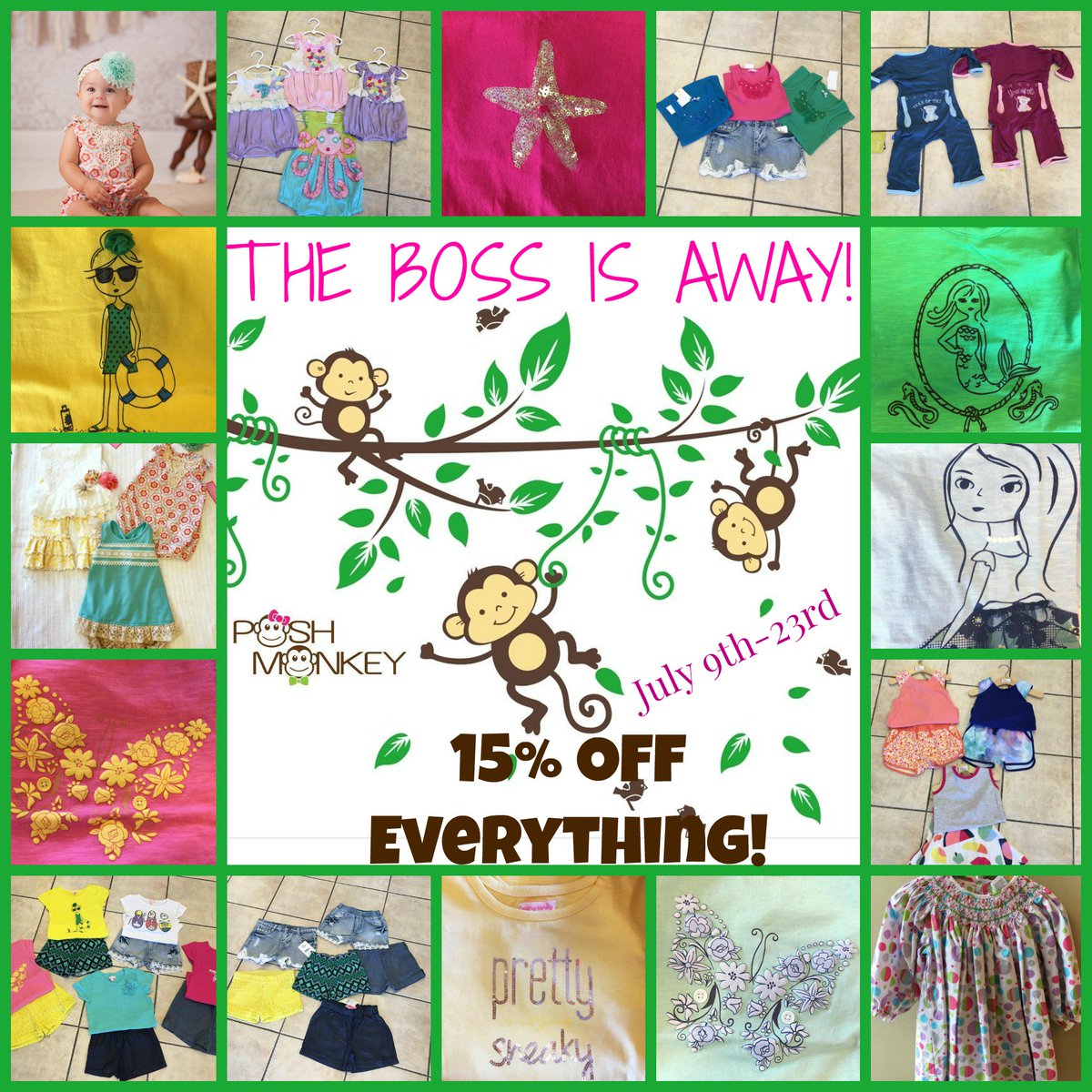 PoshMonkeytweet's tweet photo. Shhhhh! The boss is away so the Monkeys will play! 
15% off EVERYTHING! July 9th-23rd! #Sale #PA #Sewickley #Fun https://t.co/a8Idxra5zW